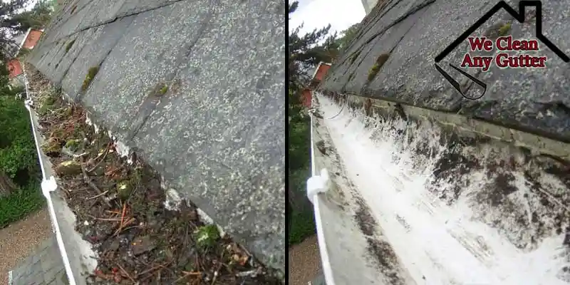 Before and after gutter cleaning in Cobham and Oxshott
